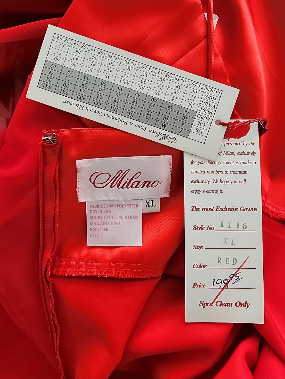 Milano Dress Spaghetti-Strap Rose Detail Full Length Formal Evening Red Size XL - Picture 16 of 17